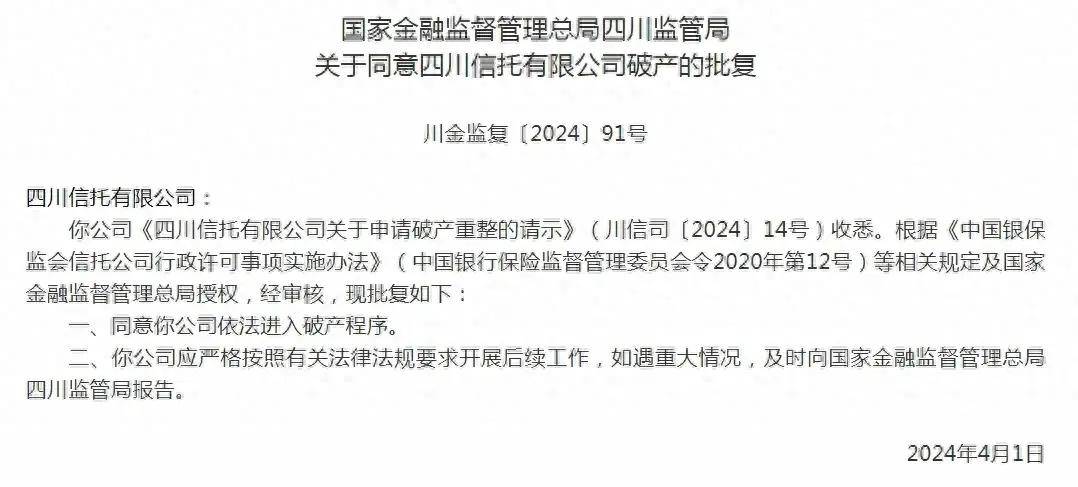 四川信托，破产获批四川信托，破产获批